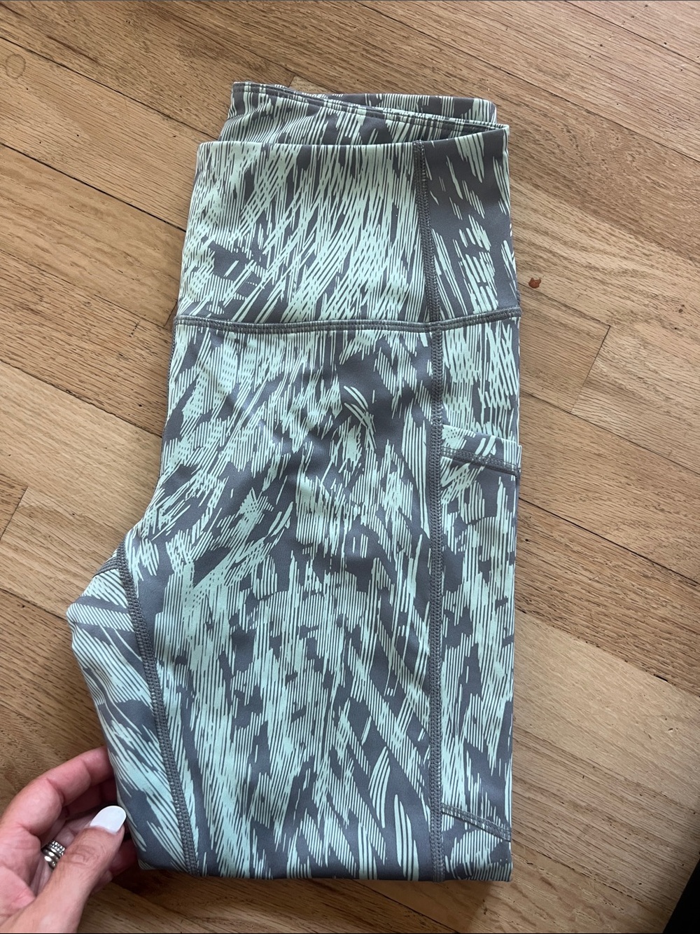 Zella Mint Green and Gray Patterned High-Waist Leggings